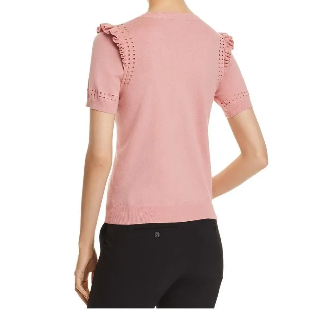 Kate Spade Light Pink Eyelet Ruffle Short Sleeve Sweater size XXL NWT Crew Neck